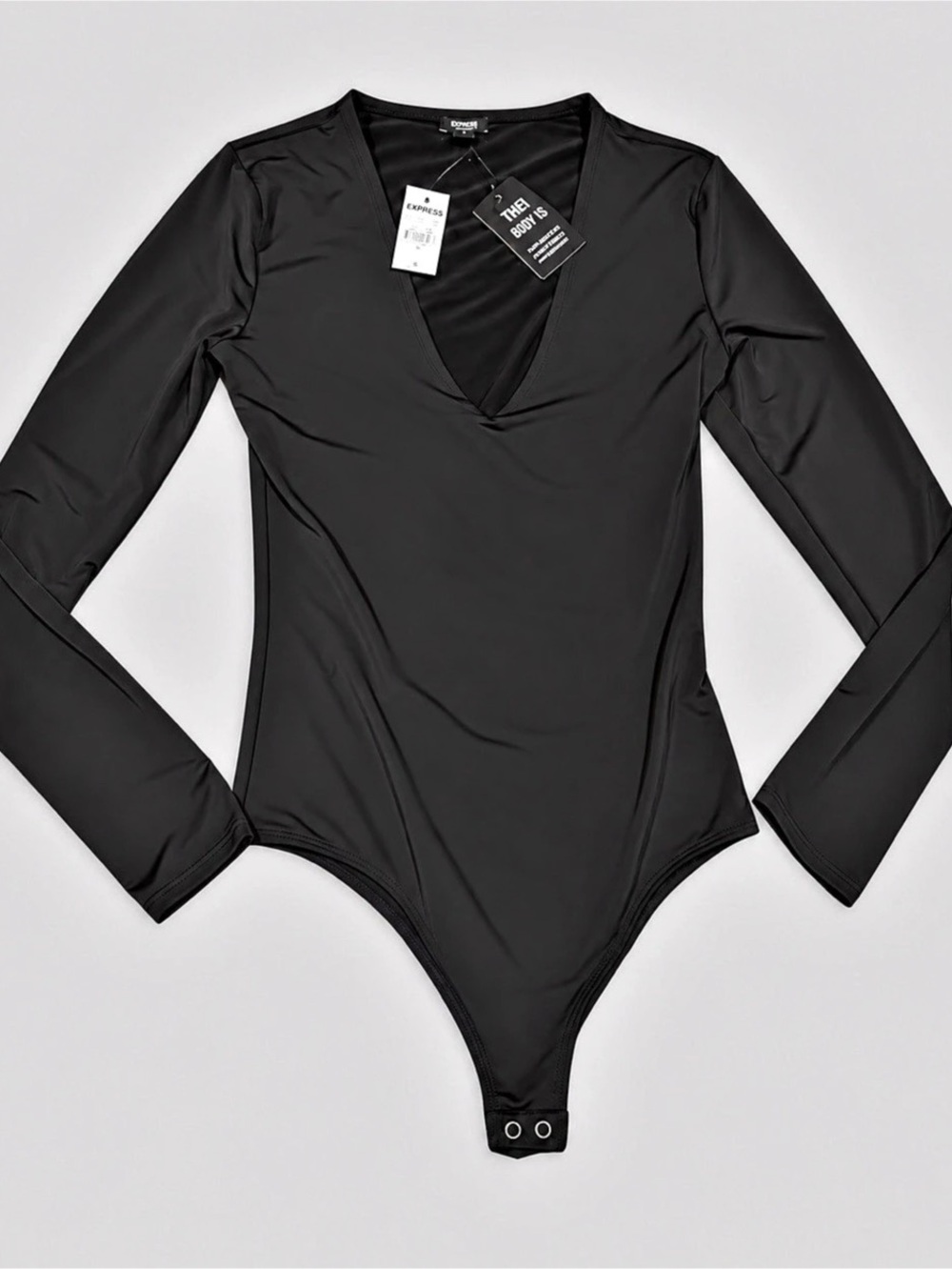 Express Body Contour Compression V-Neck Long Sleeve Bodysuit Black Small